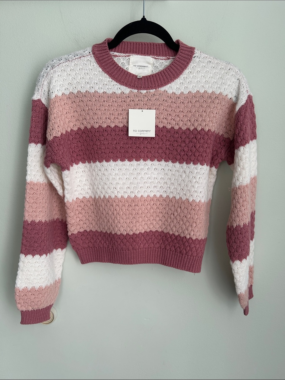No Comment Striped Crewneck Sweater in Pink & White
